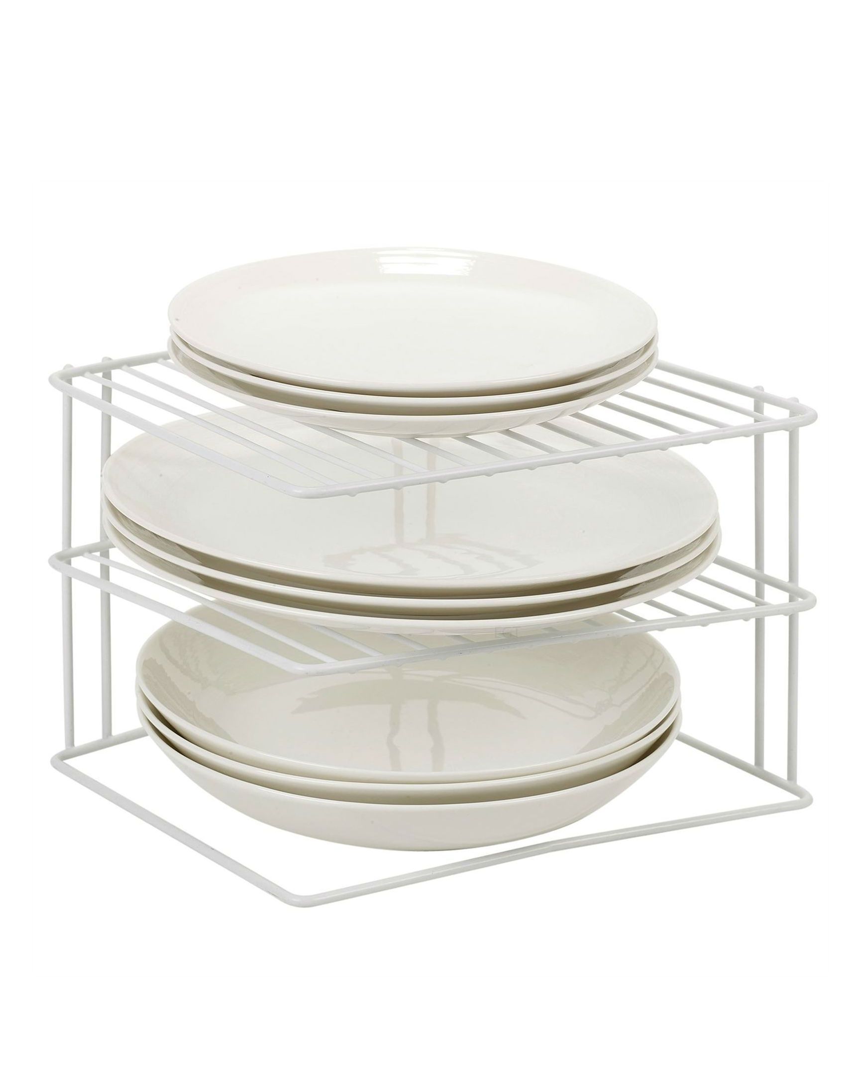 White 3 Tier Corner Shelf Insert Plate Rack Holder Kitchen Cupboard Storage Unit White Metal