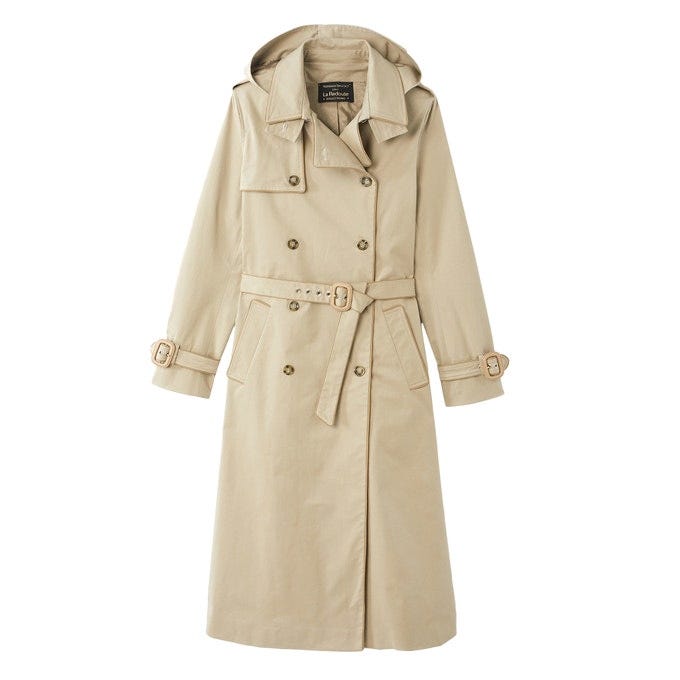 Long Cotton Trench Coat with Detachable Hood