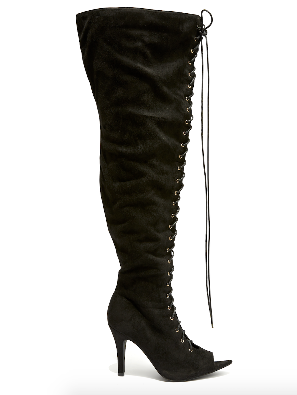Laced Up Black Thigh High Boots