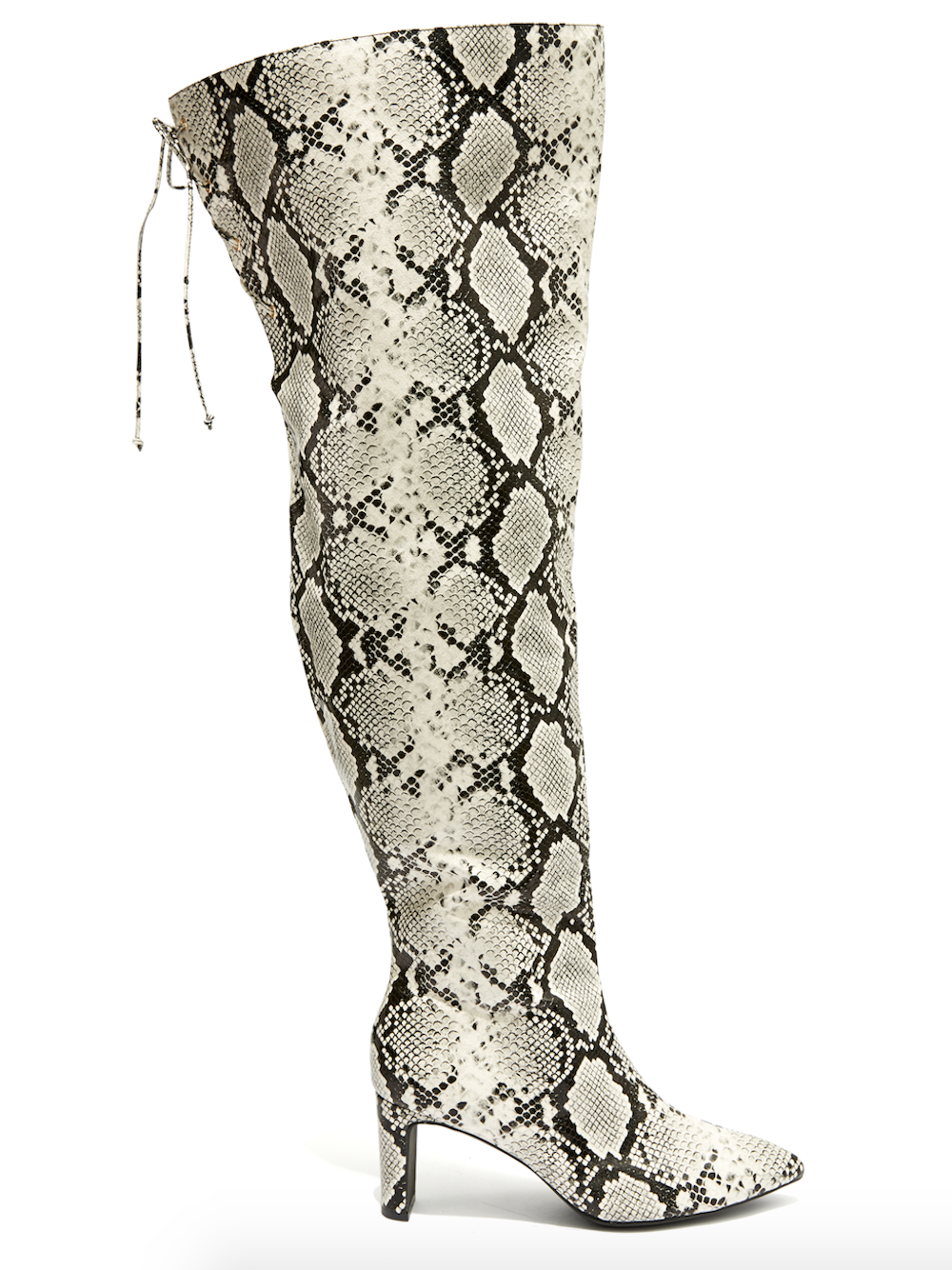 Can't Tell Me Nothin Faux-Snake Thigh High Boots