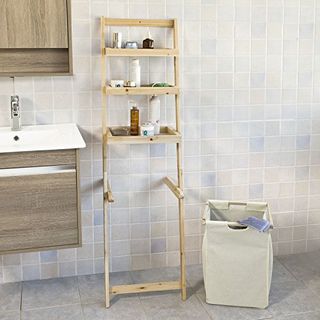 Ladder shelf with laundry basket