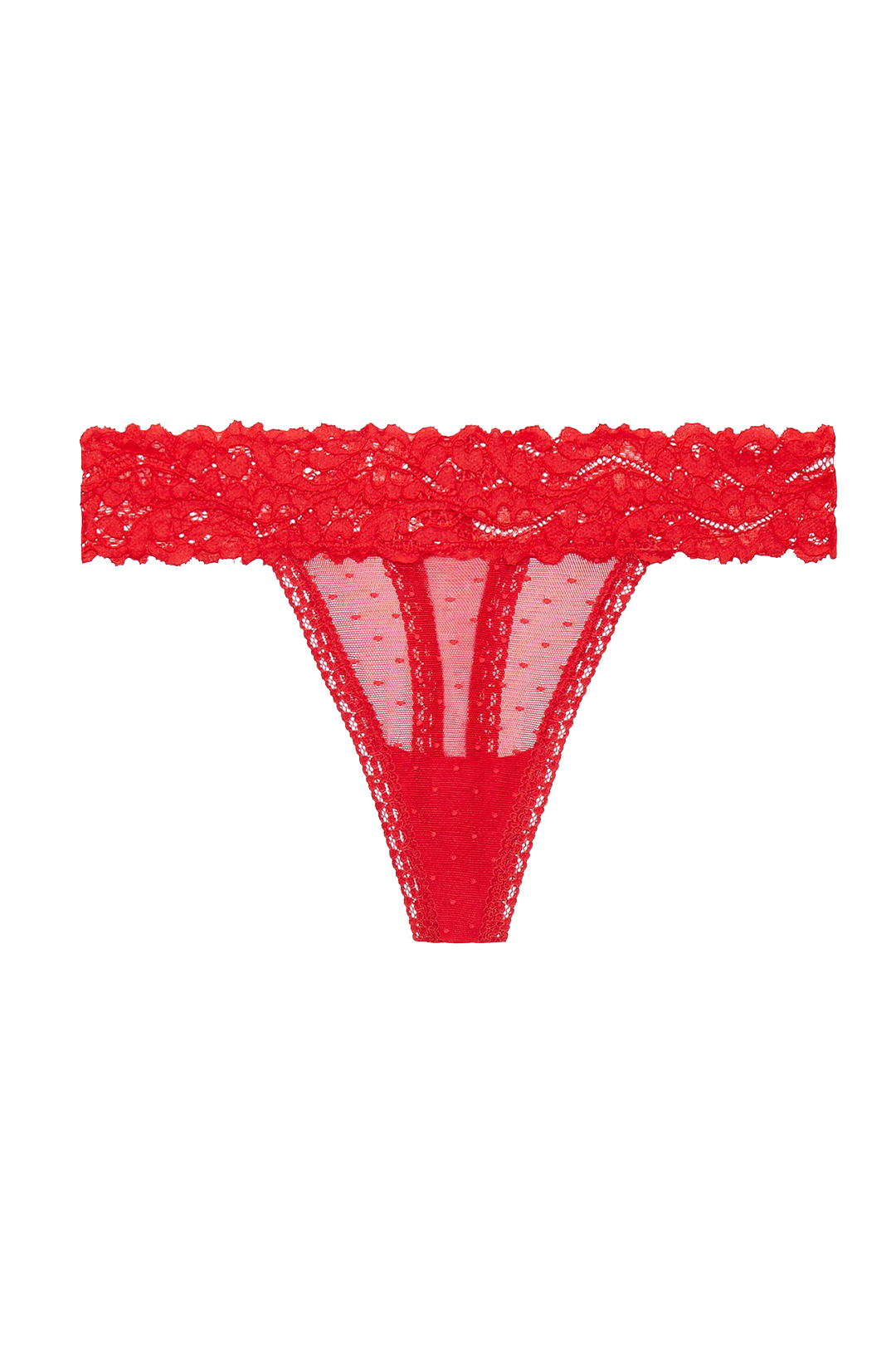 Stretch Lace Dotted Mesh Thong in Goji Berry Red