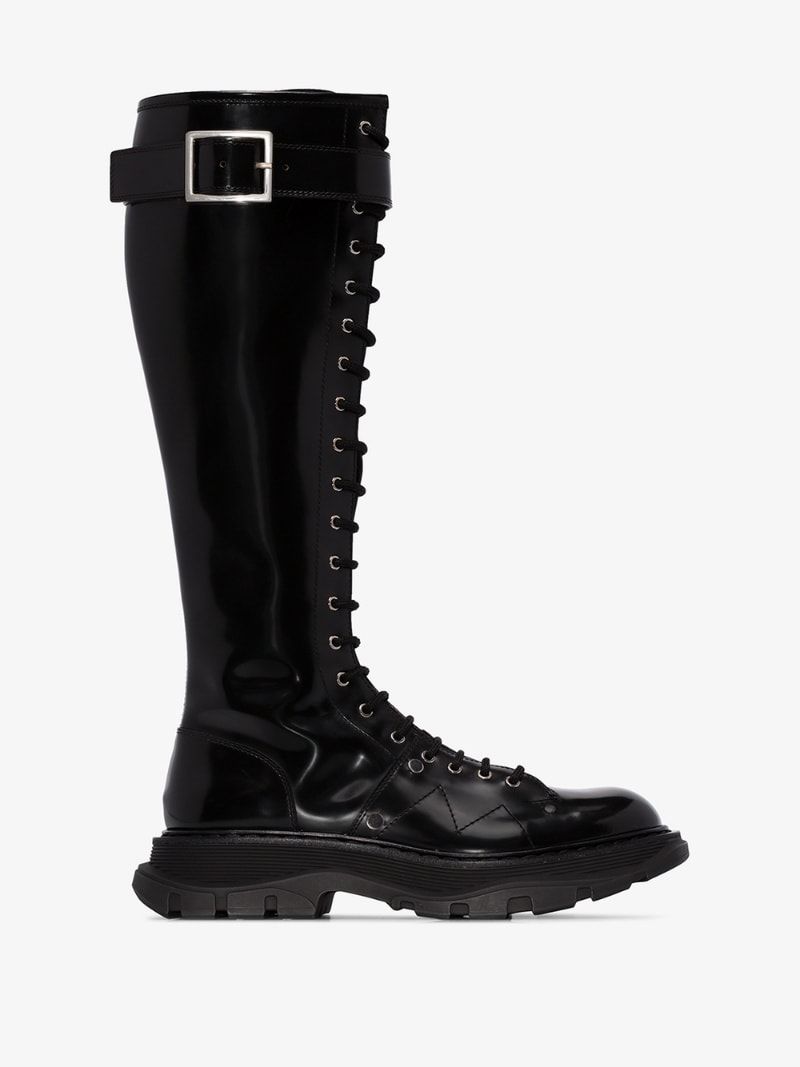 Alexander McQueen black tread lace-up leather boots