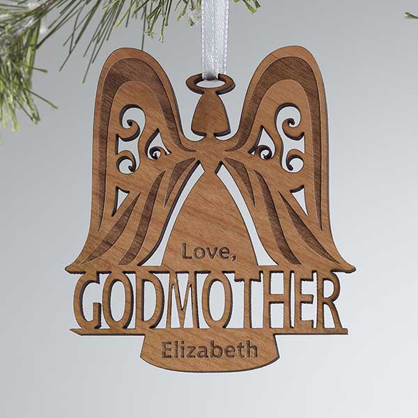 Wood Angel Godparent Ornament