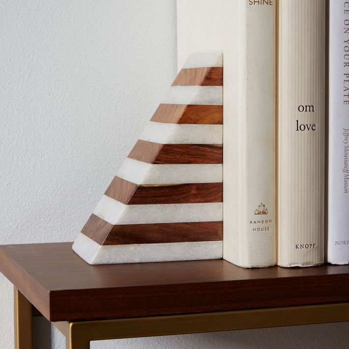 Striped Marble + Wood Bookend