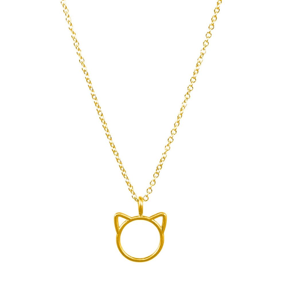 Meow Cat Charm Necklace, Gold Dipped