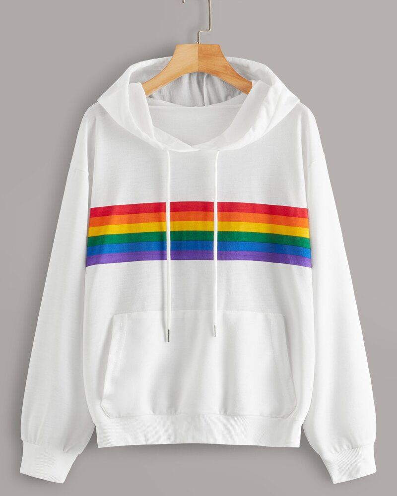 Rainbow-Stripe Pullover Hoodie