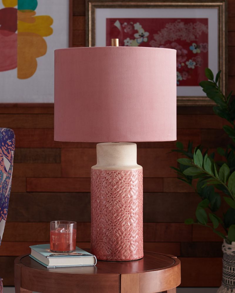 Ceramic Table Lamp With Velvet Shade 