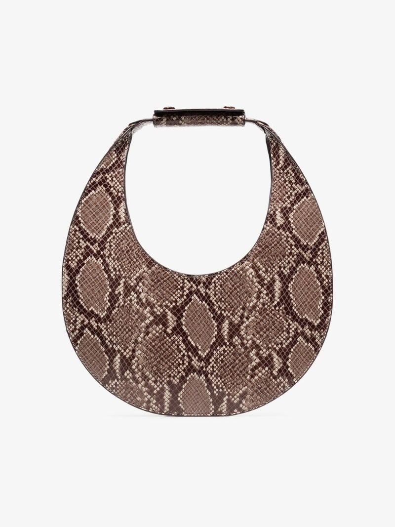 Staud brown Moon Snake Print Leather Shoulder Bag