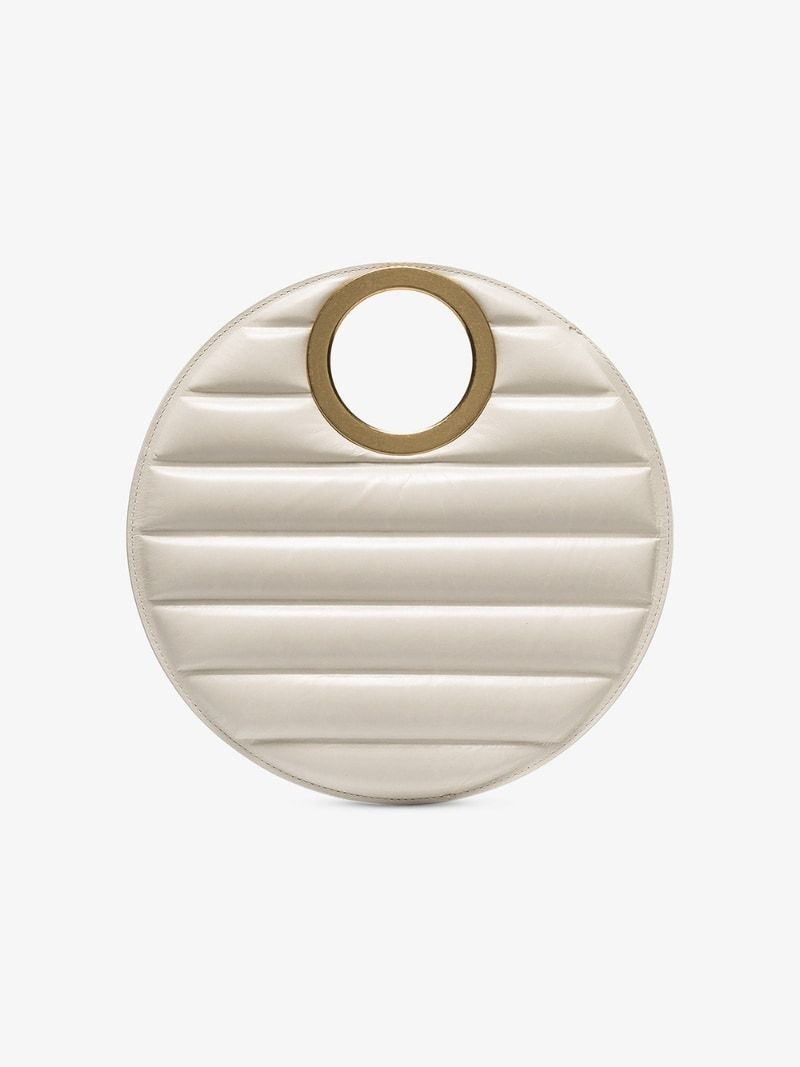 Bottega Veneta white quilted leather round clutch bag