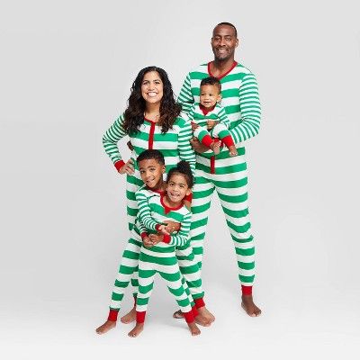 Holiday Green Striped Family Pajamas Collection