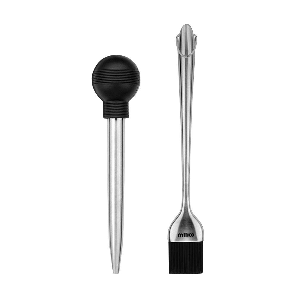 Stainless Steel Turkey Baster Set of 4 Black Flavor Needle and Cleaning Brush