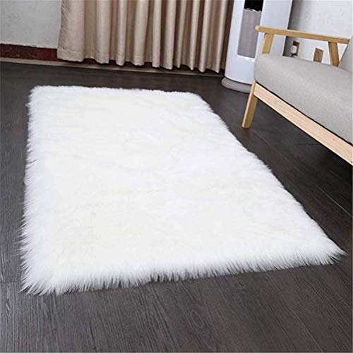 Alfombra elegante pelo blanco sintético