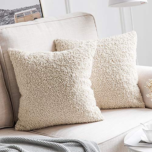 MIULEE Faux-Shearling Throw Pillow Covers (Set of Two)
