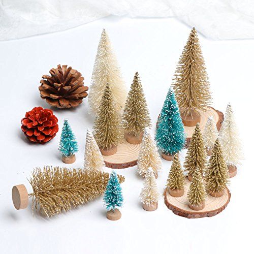 24pcs Mini Sisal Bottle Brush CHRISTMAS TREES Snow Frost Village Pin Tree Decor 