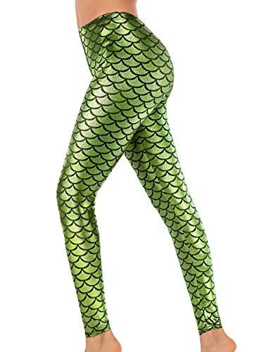 Womens Halloween Mermaid Leggings Fish Scale Print High Waist Fitness Yoga  Pants