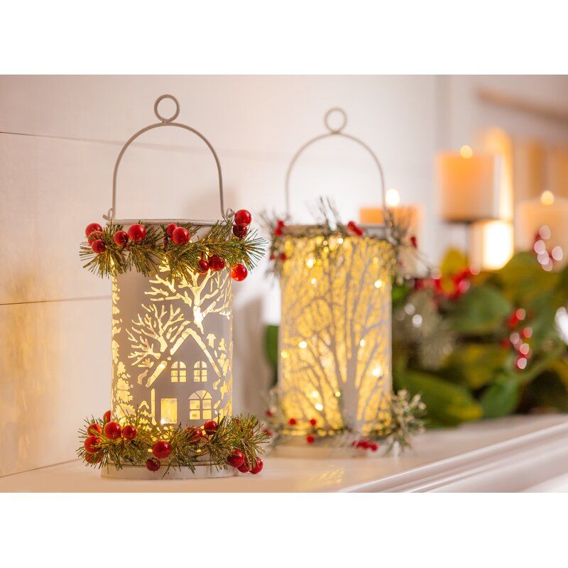 Touch Of Country Christmas Lantern w/ Lighted LED Candle Centerpiece