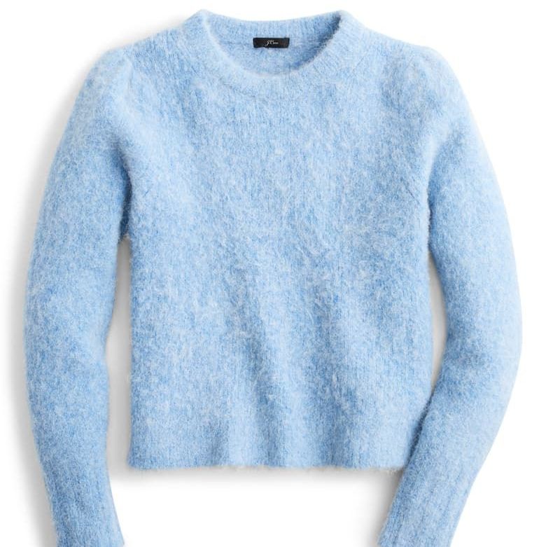 Puff Sleeve Fuzzy Crewneck Sweater