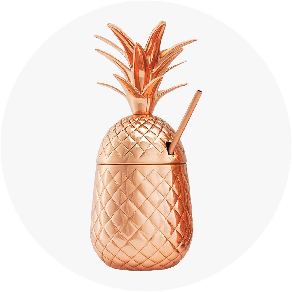 Pineapple Shape Moscow Mule Mug Cocktail Copper 16oz Coffee Milk Cup Drinkware with Lid Straw Bar Accessories by MUGLIO 