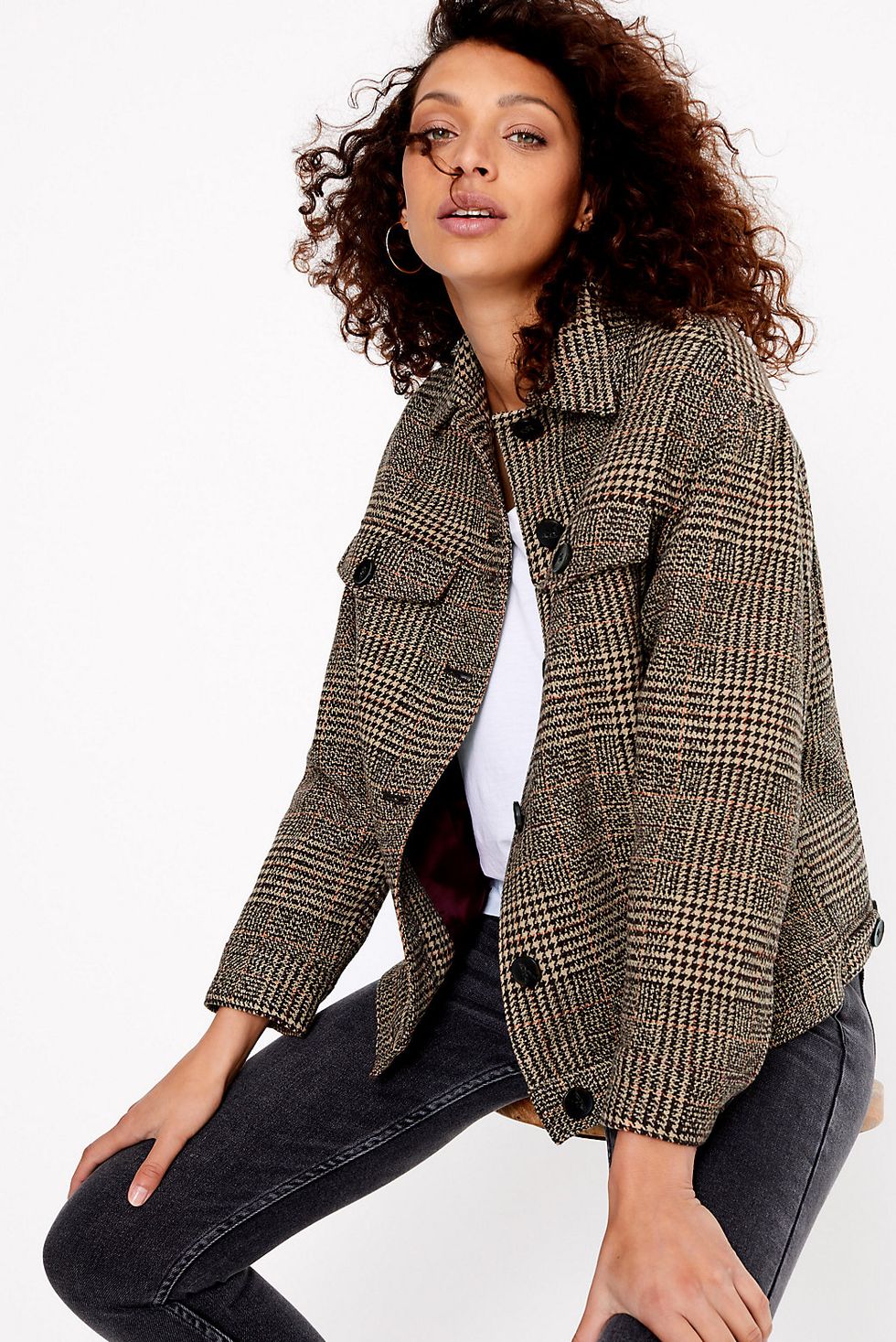 Per Una Oversized Wool Blend Checked Short Jacket