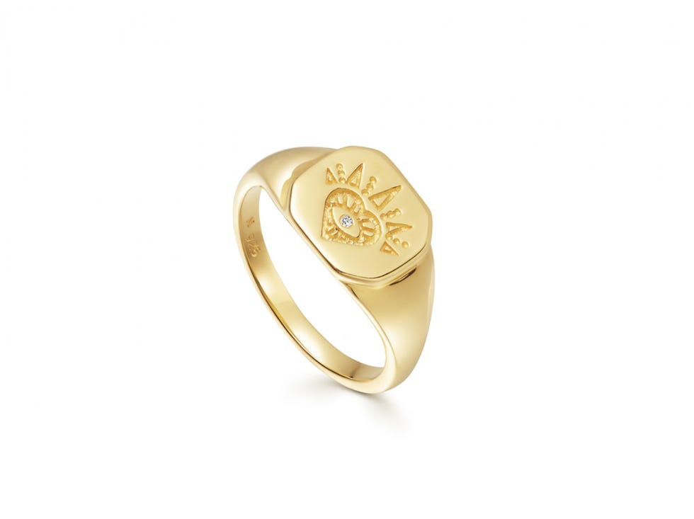 Gold Open Heart Signet Ring