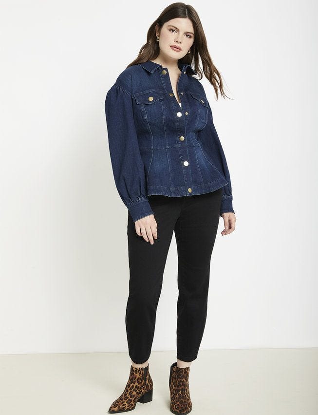 Peplum Puff Sleeve Denim Jacket