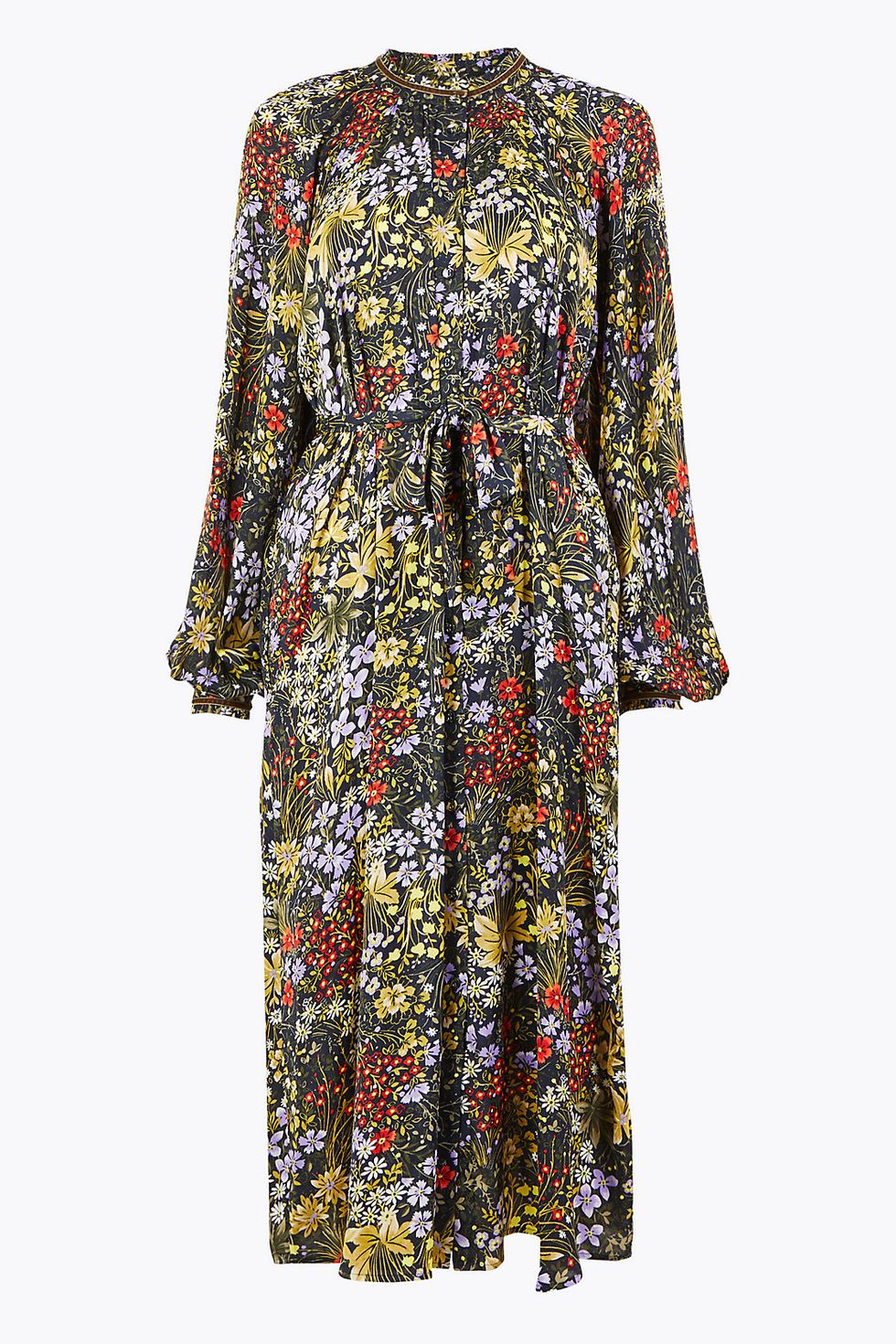 Floral Print Shirt Midi Dress
