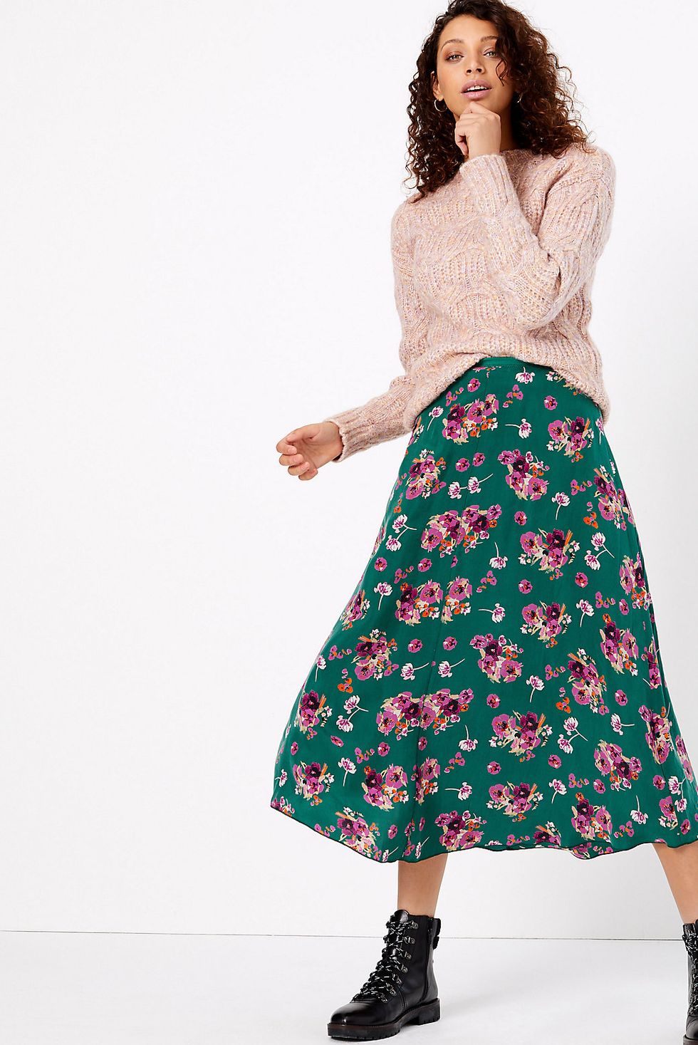 Per Una Floral Cupro Midi Skirt