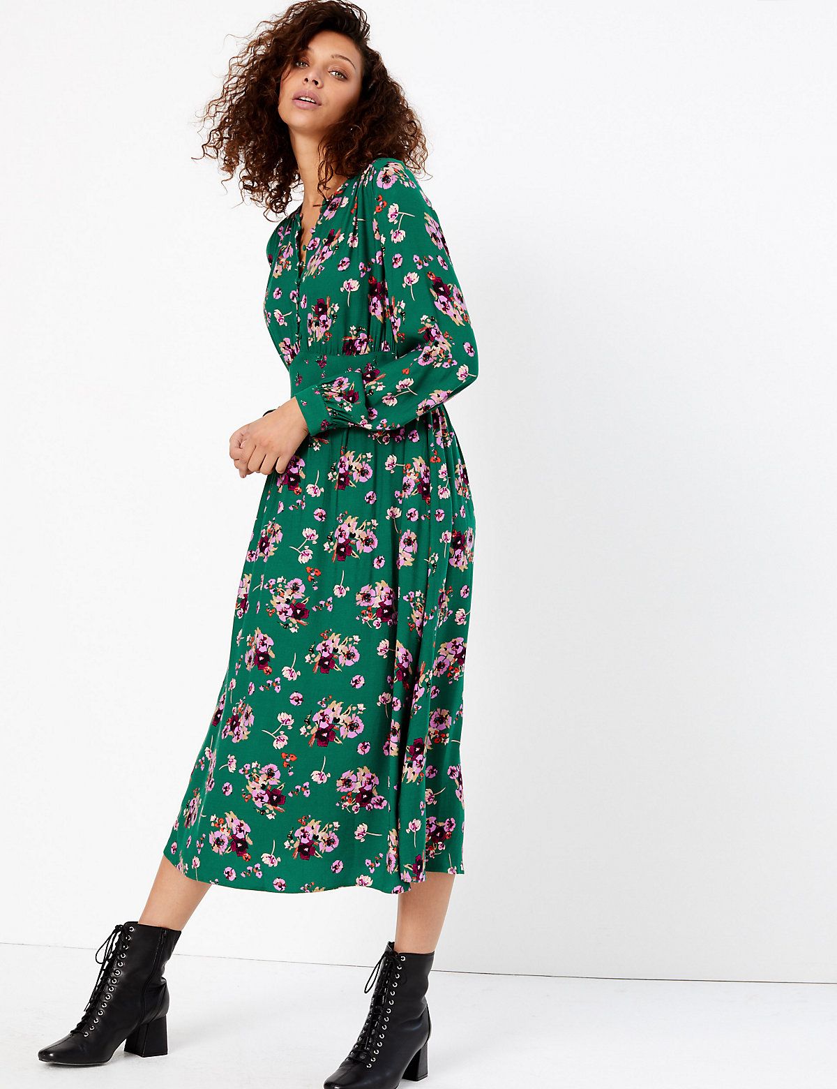 m and s floral midi dress