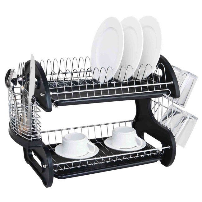 Sweet Home Collection Chrome Plated Steel Dish Drainer - White