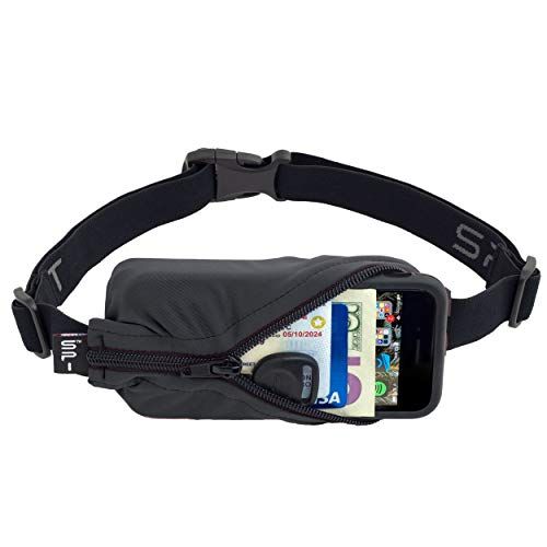black2 Large Pocket Running Belt No-Bounce Waist Bag for Runners Athletes Men and Women fits iPhone and Android Phones 