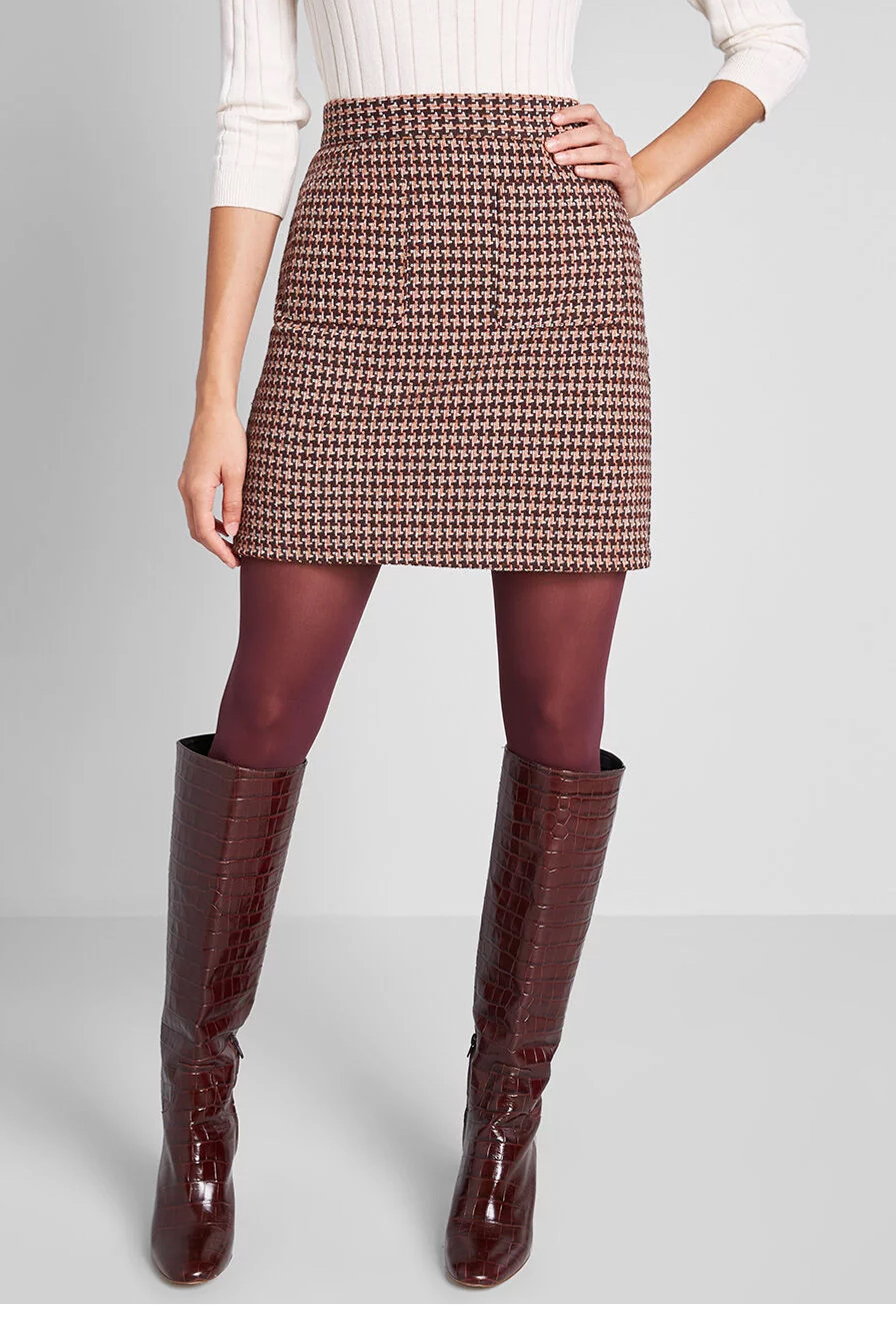 plaid skirt and boots