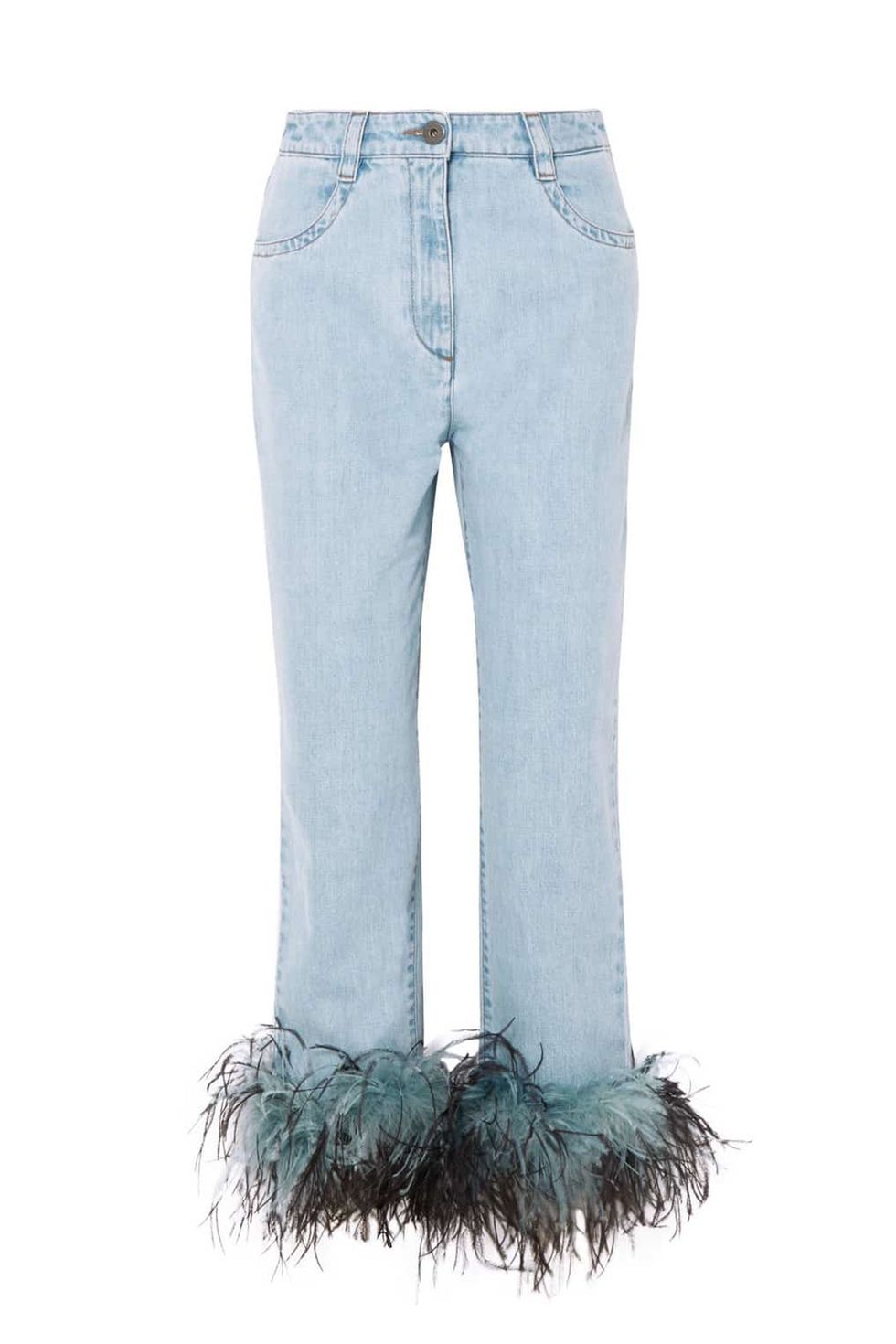 Feather-Trimmed Jeans