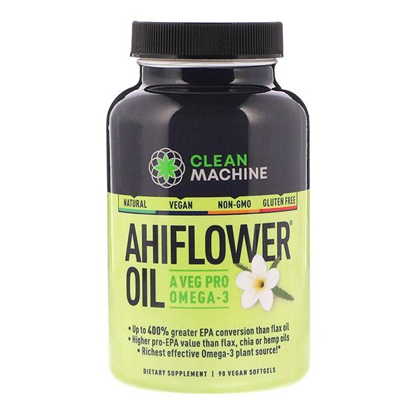 Clean Machine Ahiflower Oil, Vegan Plant Based Omega-3, Natural Ahi Flower, Non-GMO Gluten-Free - 90 Capsules