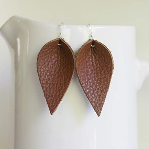 Brown Mini Genuine Leather Leaf Earrings