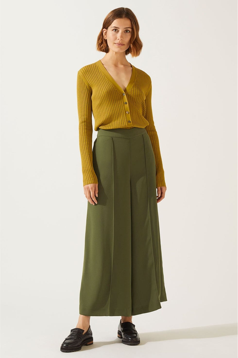 Jigsaw Green Relaxed Gathered Waist Culotte