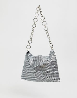 Glamoroussilver sequin mesh 90s shoulder bag with chain strap