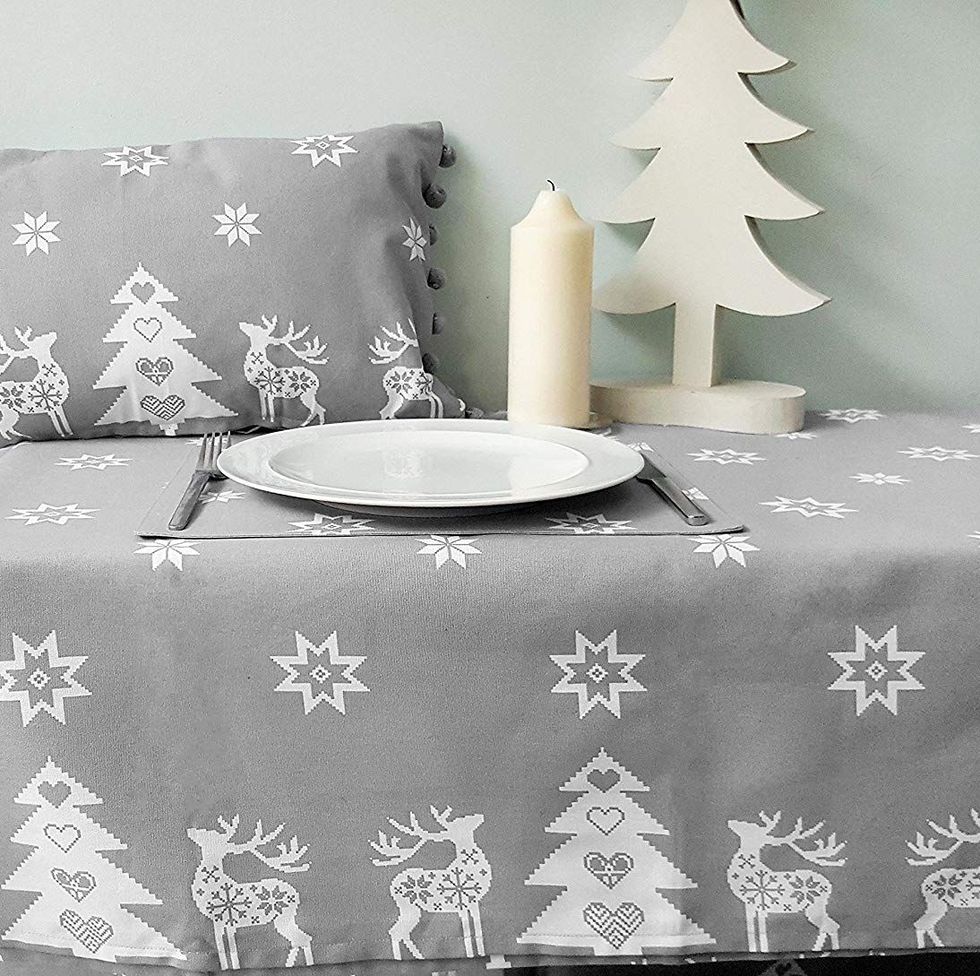 Tessa Silver Grey Reindeer Christmas Tablecloth