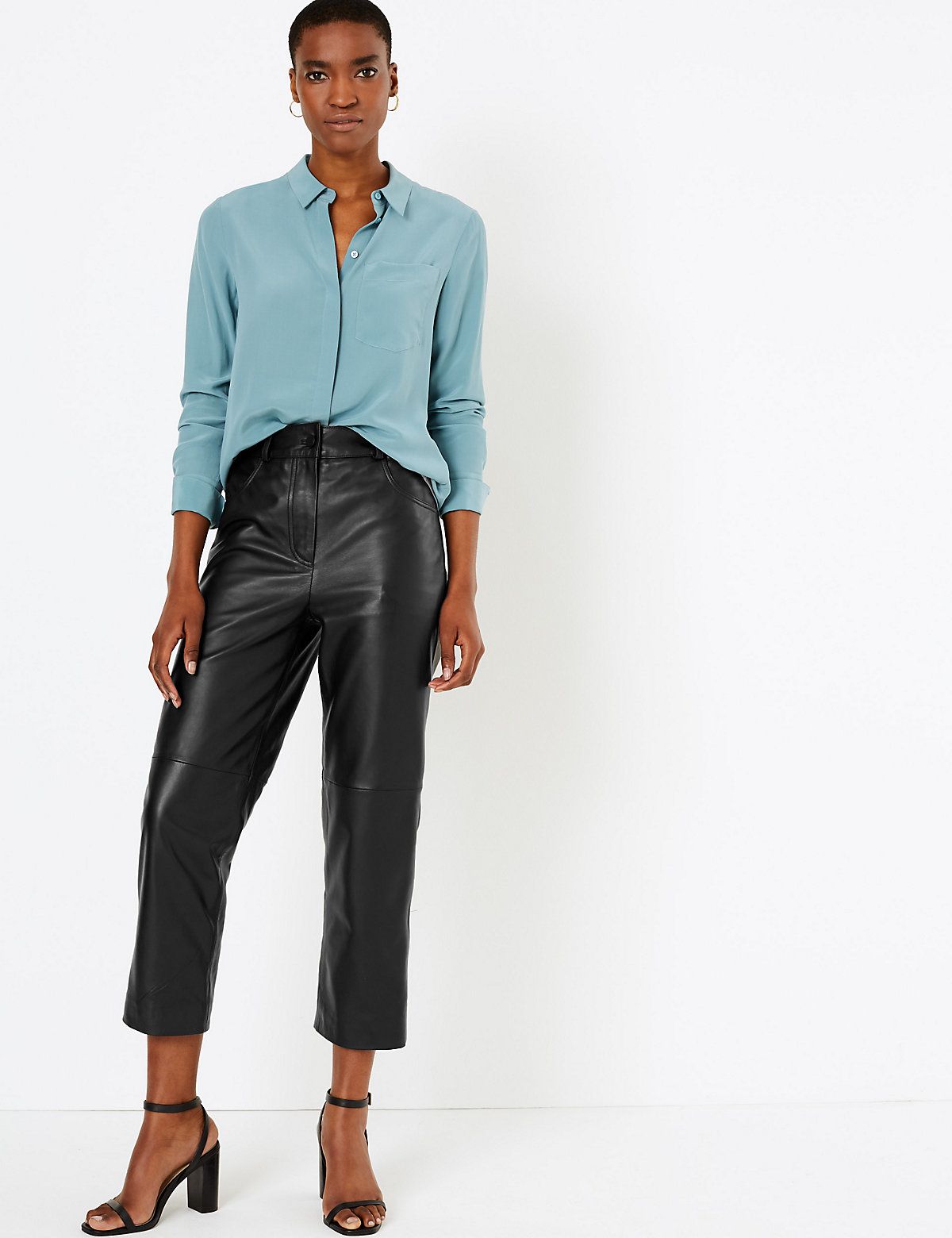 Monki Wendy flared faux leather trousers in black  ASOS