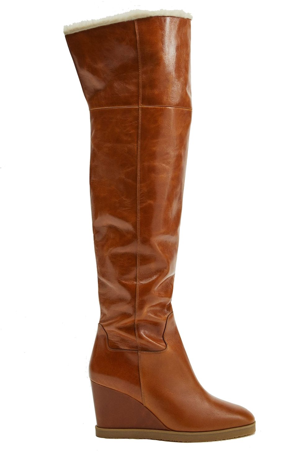 Faux Shearling Trimmed and Lined Leather Boots 