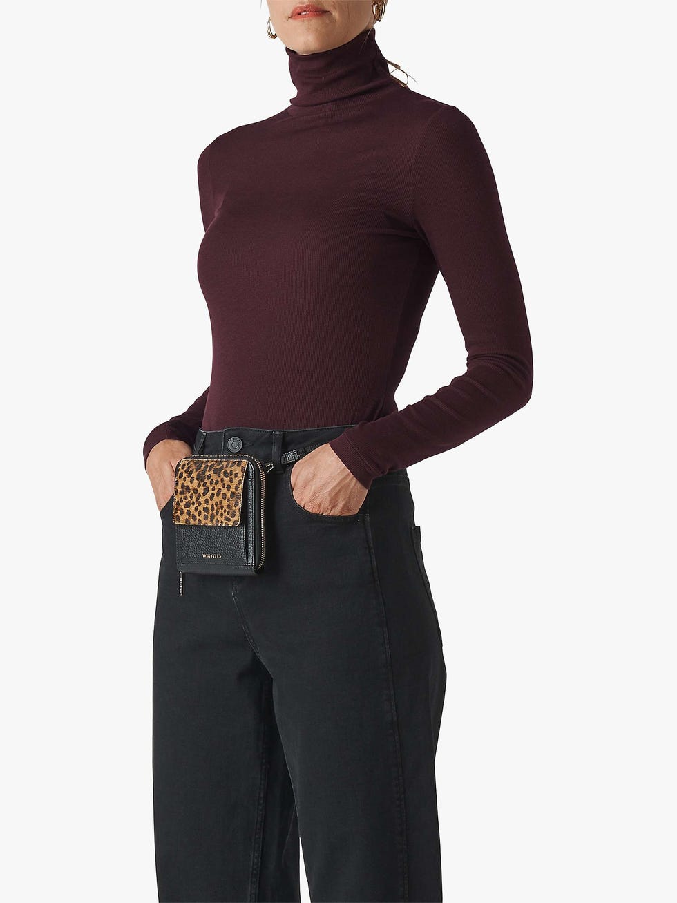 Whistles Essential Polo Neck Jumper, Burgundy 