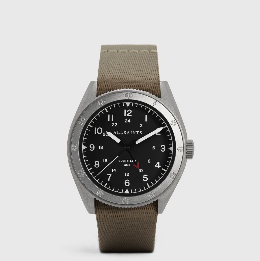 Subtitled GMT II Stainless Steel and Grey Nylon Watch
