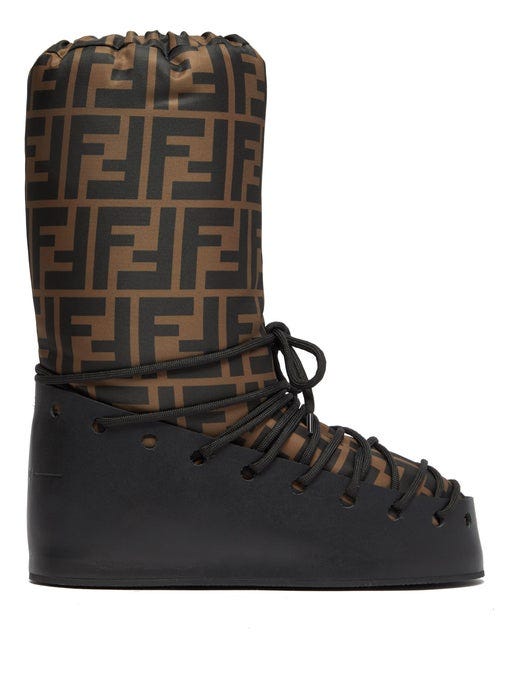 Fendi Logo Print Lace-Up Moon Boots