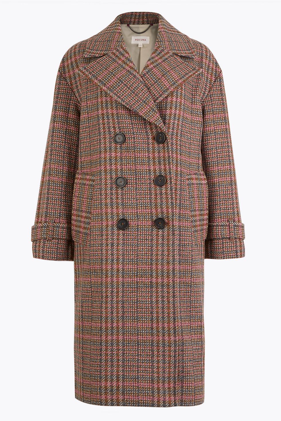 Wool Blend Checked Double Breasted Coat