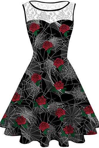 Cobweb Rose Print Dress