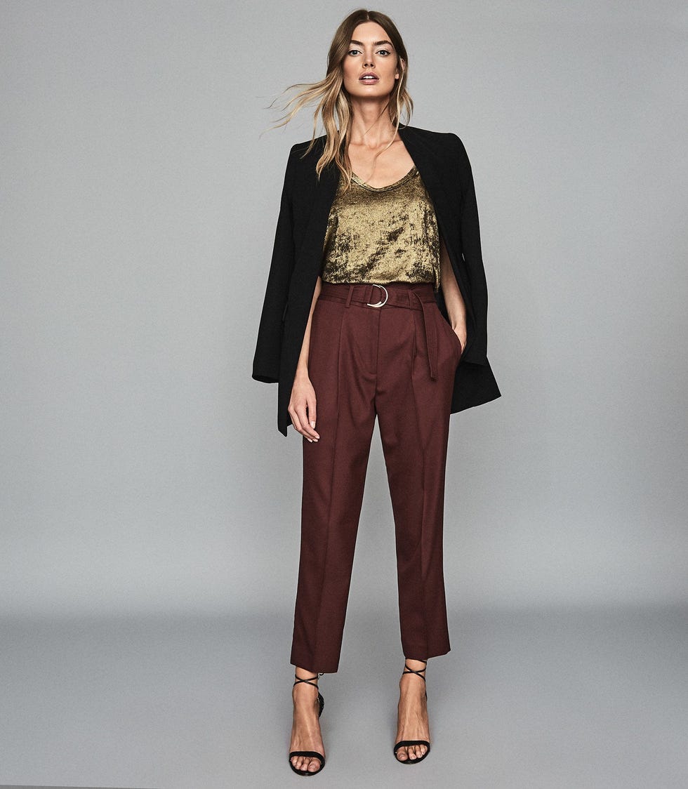Blythe Berry Belted Straight Leg Trousers