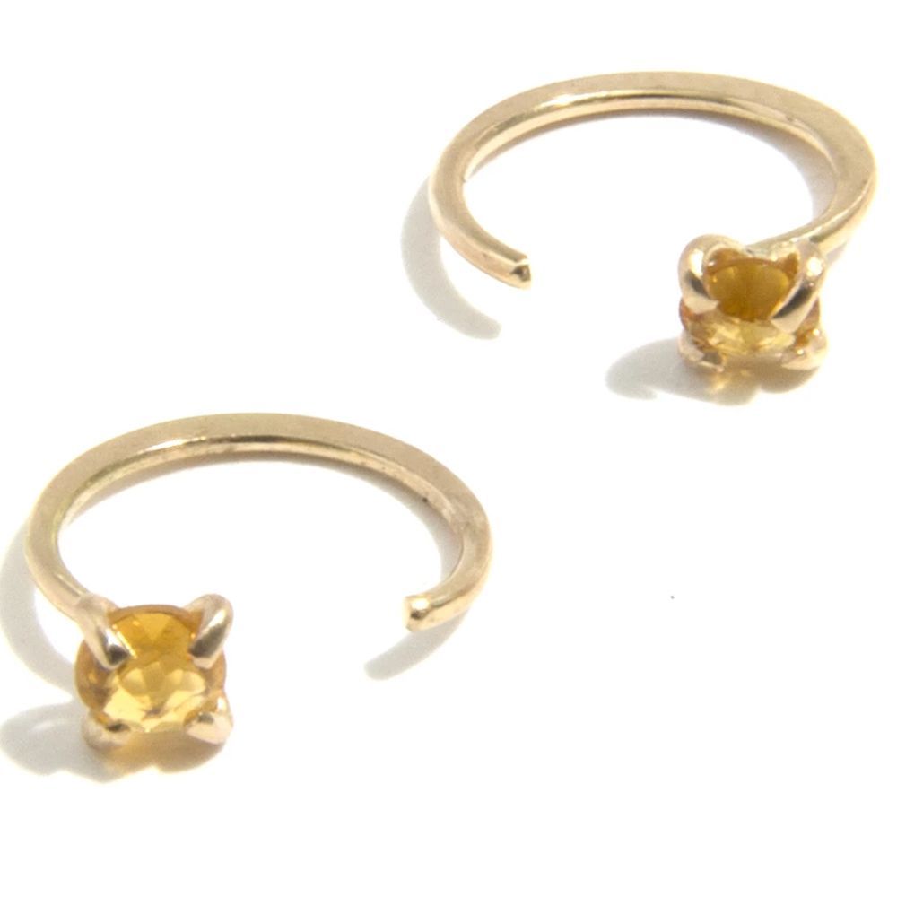 Natural Citrine gold hoop earrings November birthday gifts for her citrine gemstone chip hoop earrings November birthstone