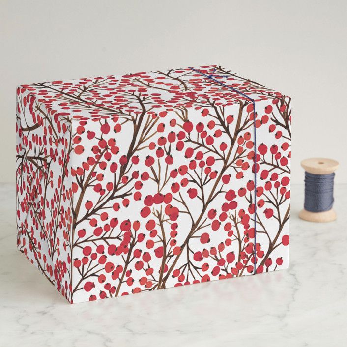 Hip Illustrated Christmas Wrapping Paper in Pink, Red, and Green