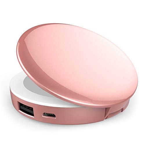 Regalo per donna – Powerbank con specchio a LED per iPhone Samsung – regalo di compleanno – regalo di San Valentino – regalo per sorella – regalo per migliore amica – regalo per mamma (oro rosa)
