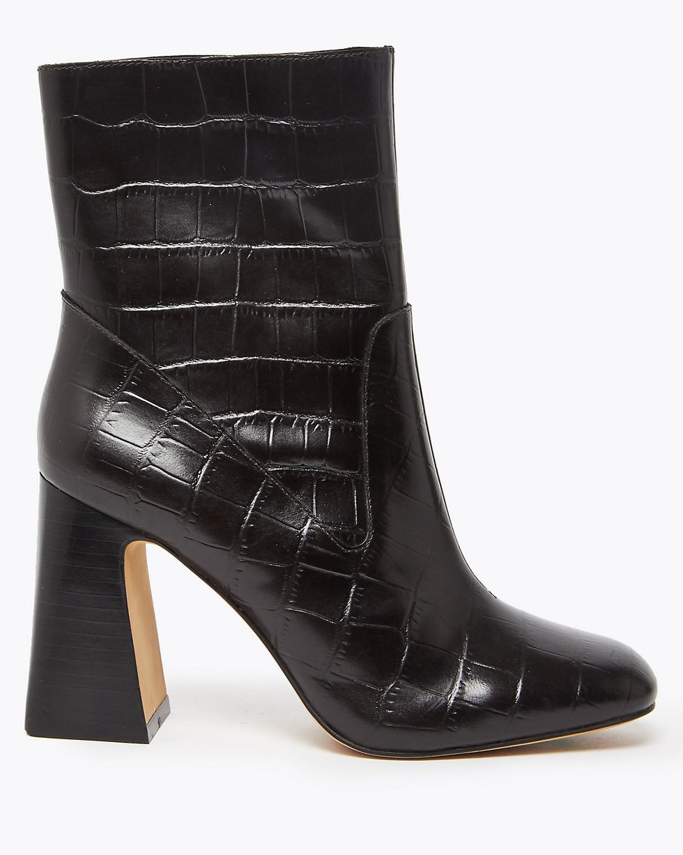 Leather Flared Heel Ankle Boots